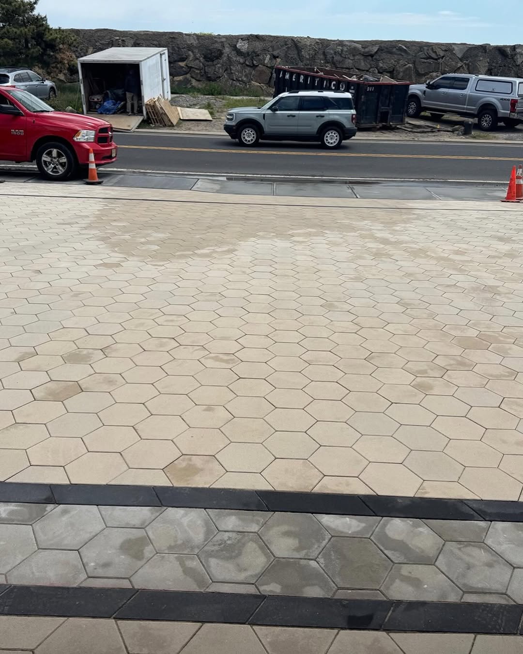 Hexagonal paver driveway